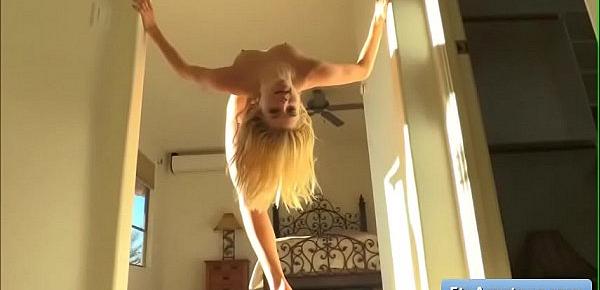  Sexy blonde teen young amateur Arya dance naked in her house and gets very flexible
